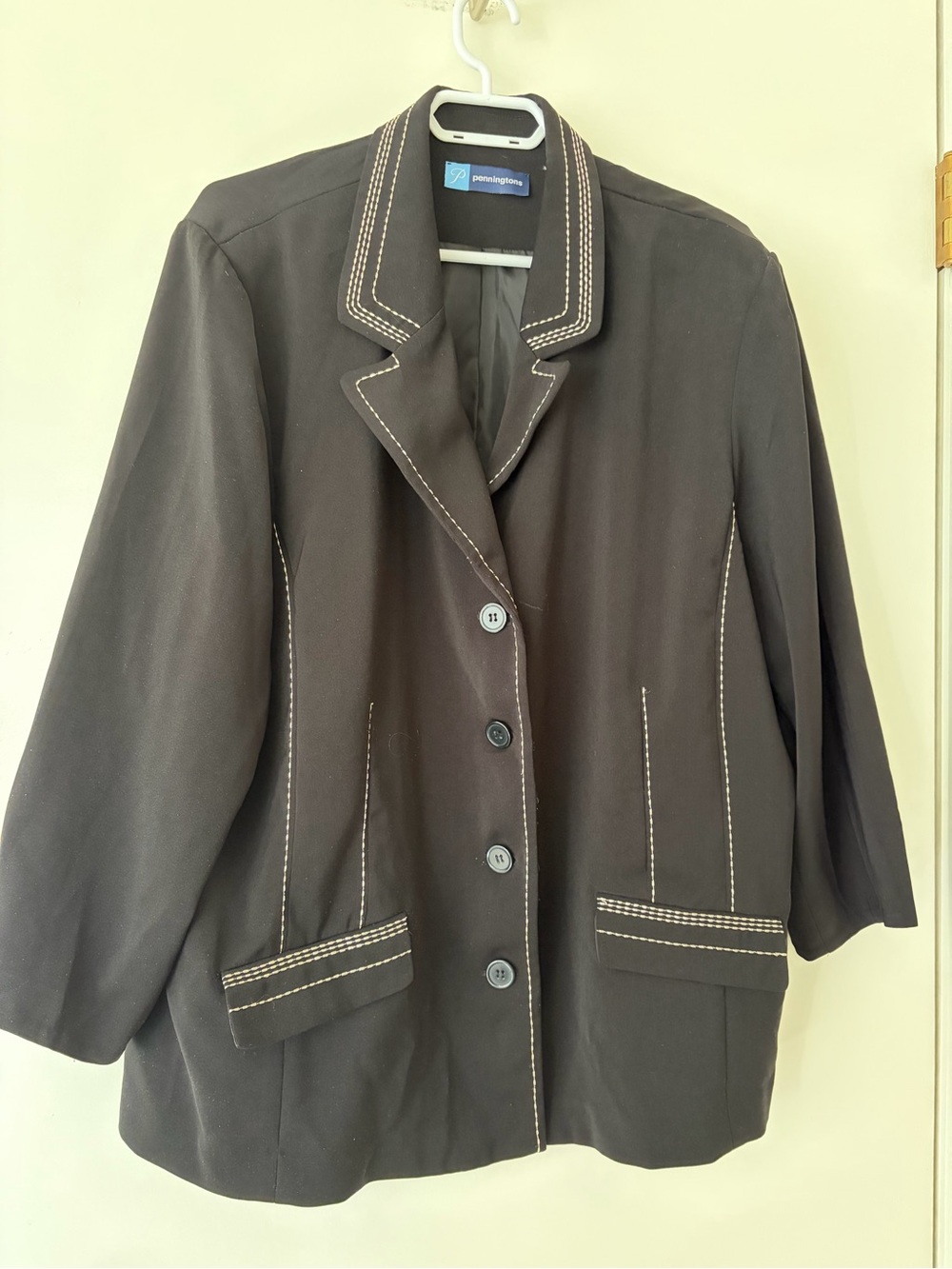 Penningtons Black Blazer with Cream Contrast Stitching